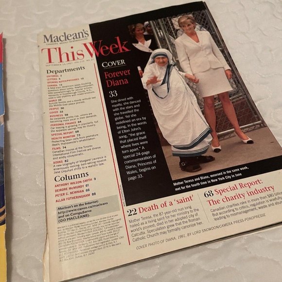 Maclean's Magazine PRINCESS DIANA September 15 1997 / Mother Teresa - Canadian - Picture 5 of 11